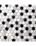 Marble Penny Round Mosaic, Black and White Mix
