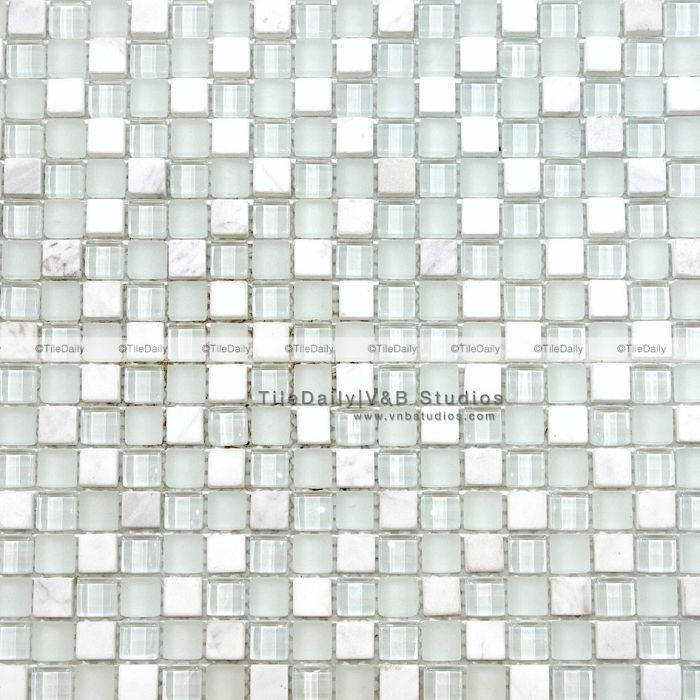 Small Square Marble And Glass Mosaic White, Small Glass Tiles